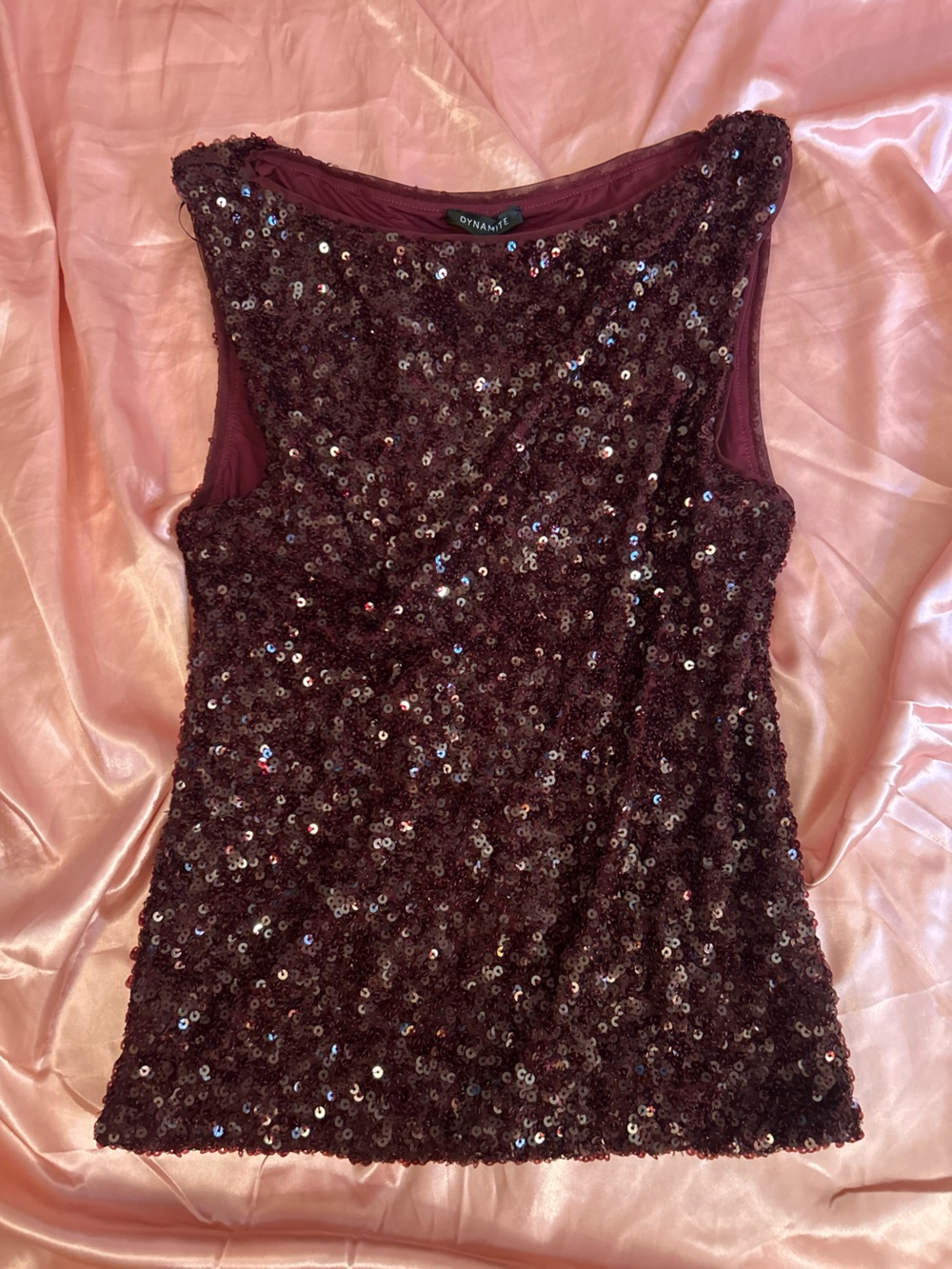 Dynamite Sequined Burgundy Party Dress Top